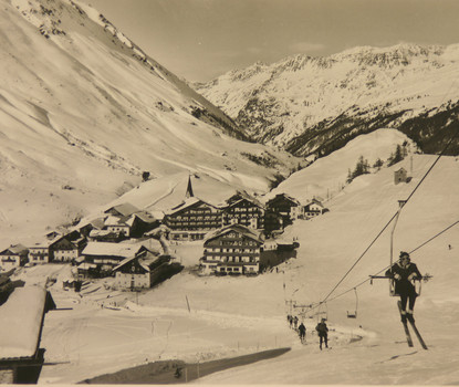 Erster Skilift in Obergurgl (um 1950)