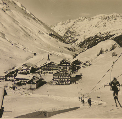 Erster Skilift in Obergurgl (um 1950)